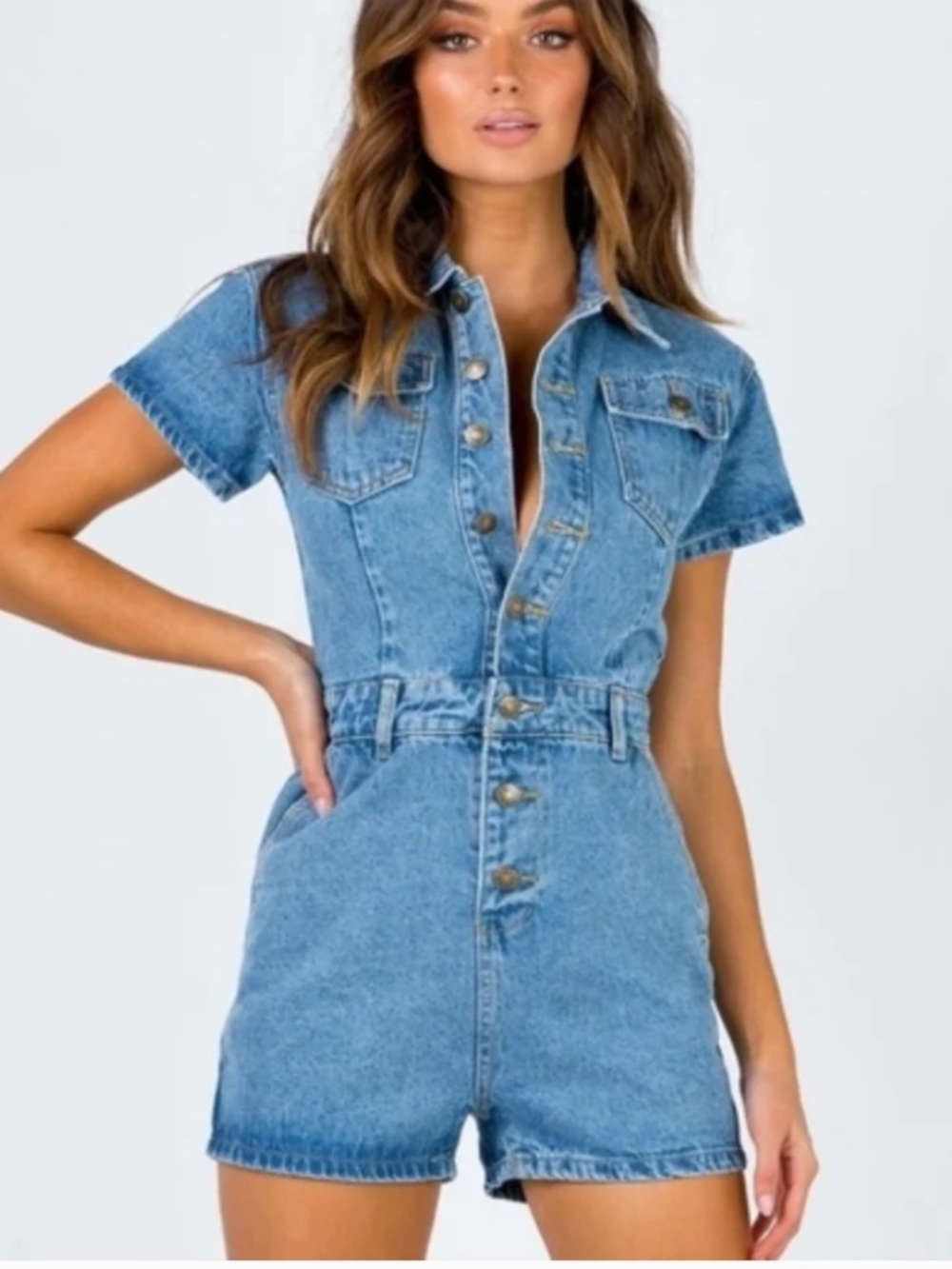 The Lioness "U Know What's Up" Denim Romper XL -NWT!